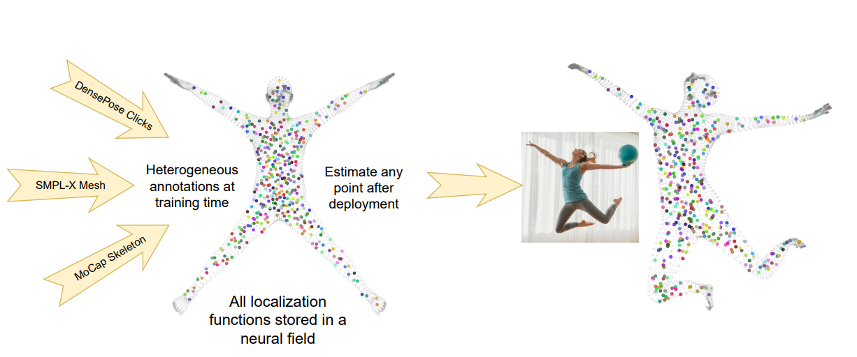 Neural Localizer Fields for Continuous 3D Human Pose and Shape Estimation